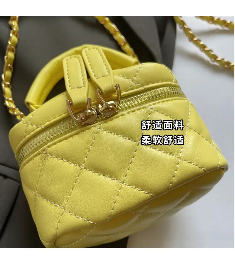 Women Quilted Chain Crossbody Bag Beige Gold Strap — feature 8