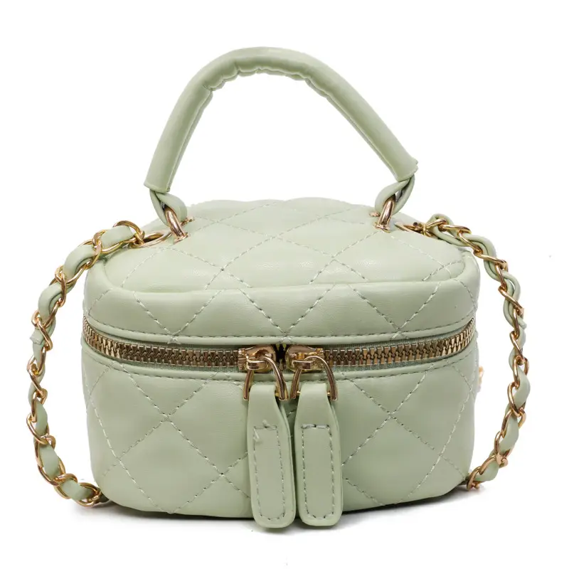 Women Quilted Chain Crossbody Bag Beige Gold Strap