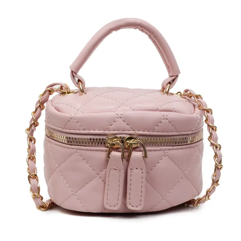Women Quilted Chain Crossbody Bag Beige Gold Strap