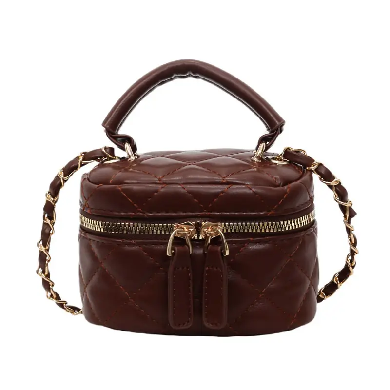 Women Quilted Chain Crossbody Bag Beige Gold Strap