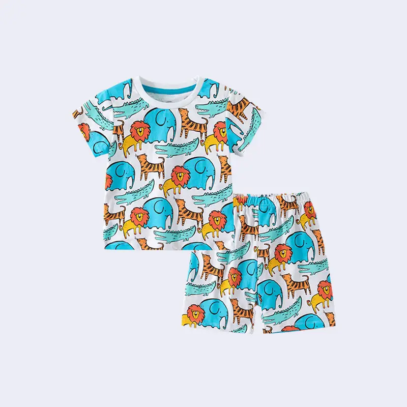 Cross-Border Kids Short Sleeve Cotton Suit Boys Girls