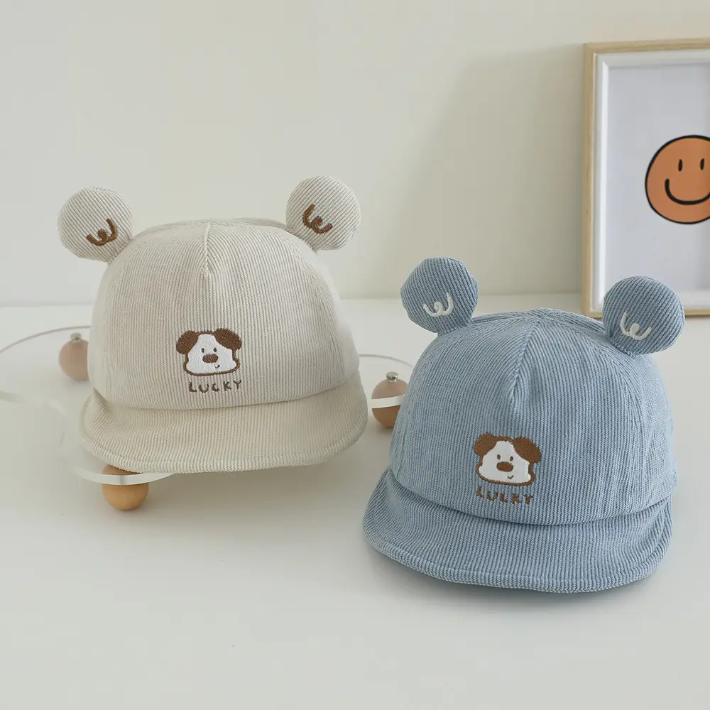 White Knitted Baby Hat with Dog Embroidery - Image 6
