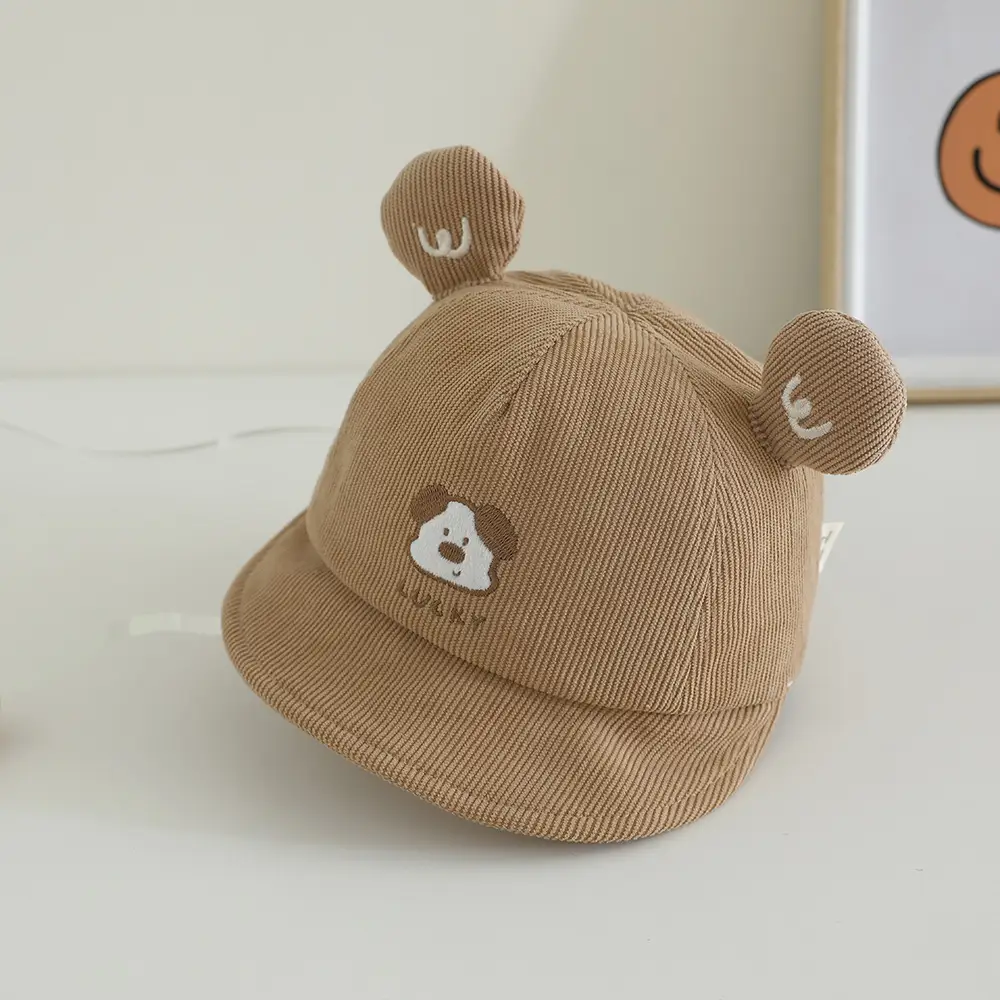 White Knitted Baby Hat with Dog Embroidery - Image 2