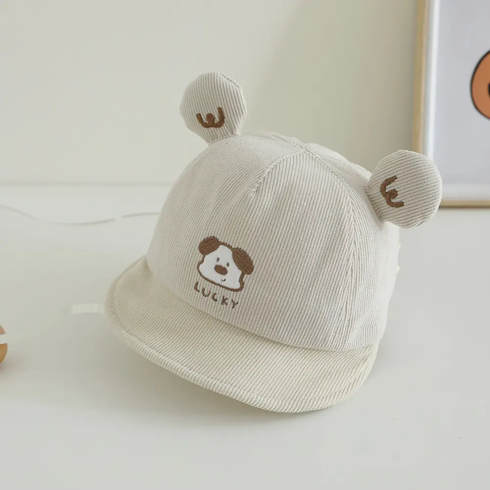 White Knitted Baby Hat with Dog Embroidery - Image 3