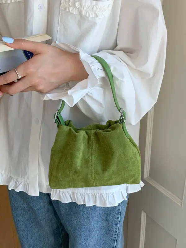 Suede Pleated Crossbody Bag Lucky Color Cloud Bag - Image 6