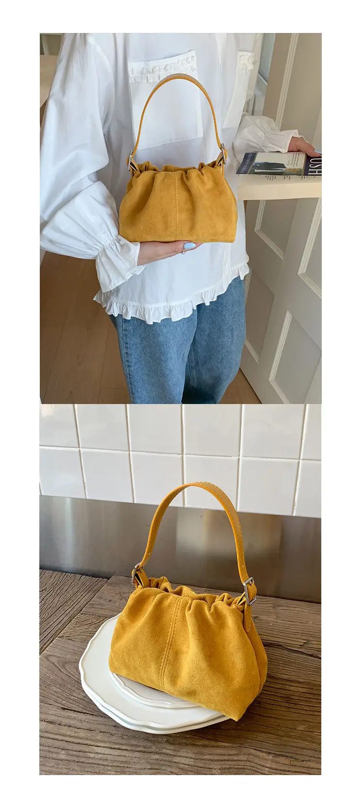 Suede Pleated Crossbody Bag Lucky Color Cloud Bag — feature 25