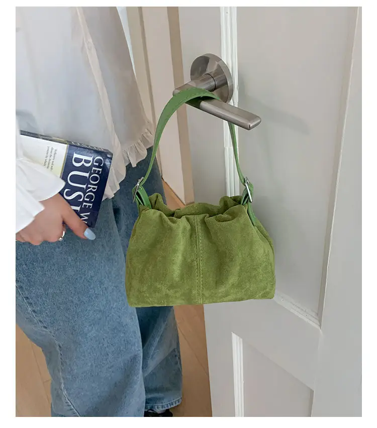 Suede Pleated Crossbody Bag Lucky Color Cloud Bag — feature 32