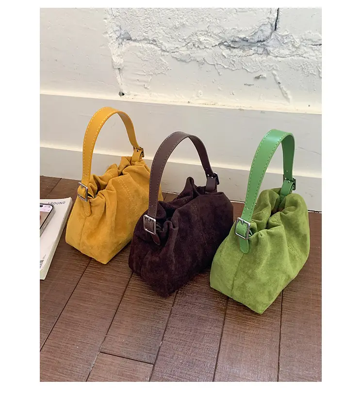 Suede Pleated Crossbody Bag Lucky Color Cloud Bag — feature 38