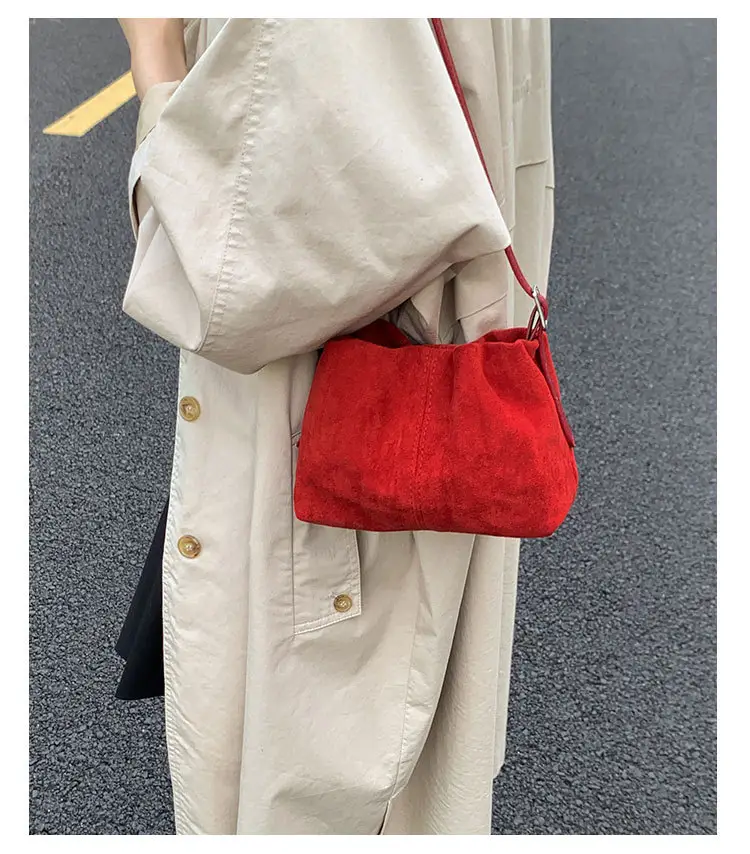 Suede Pleated Crossbody Bag Lucky Color Cloud Bag — feature 8