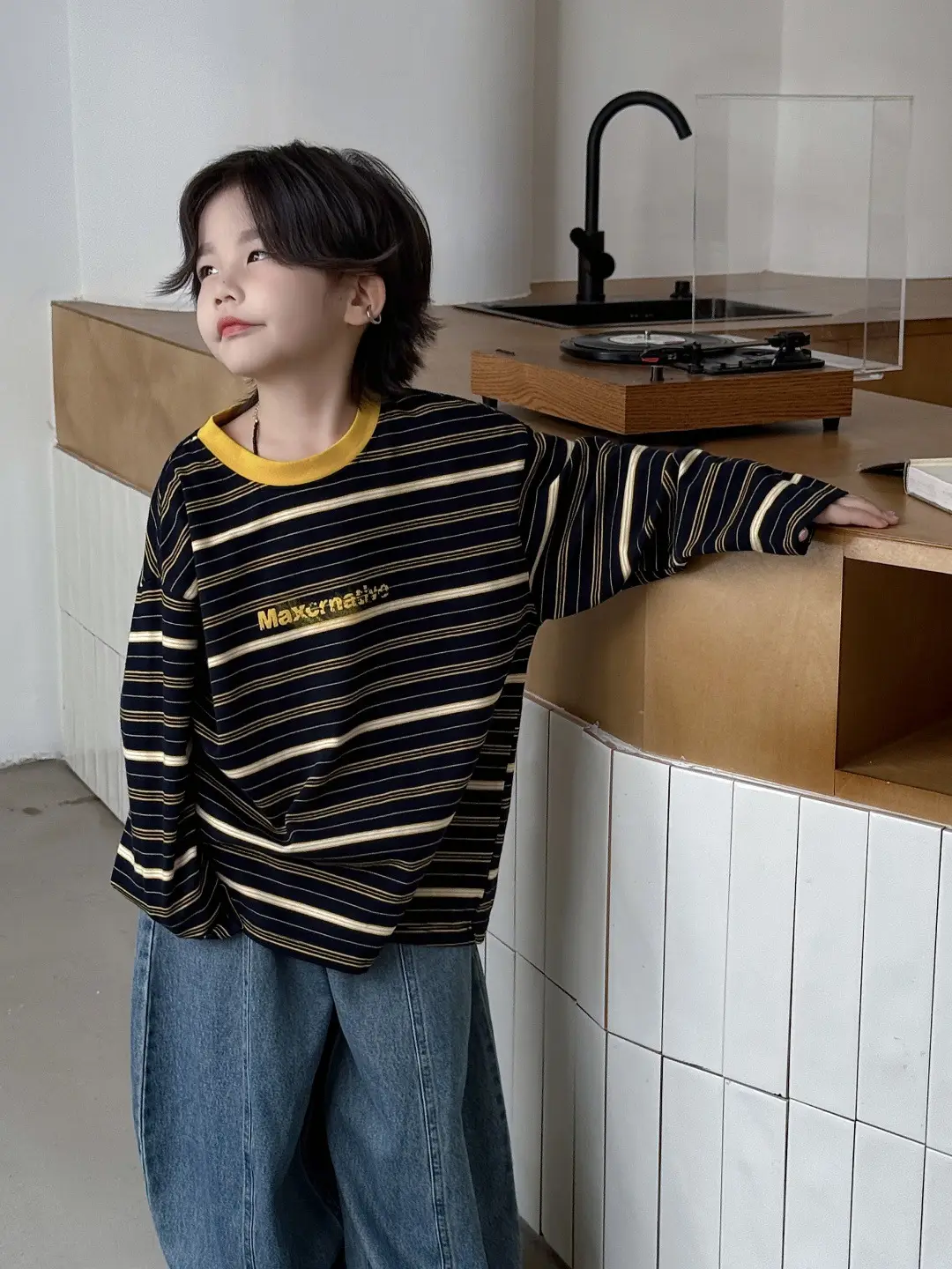 2025 Boys Striped T-Shirt Round Neck Korean Fashion Cool Top - Image 6