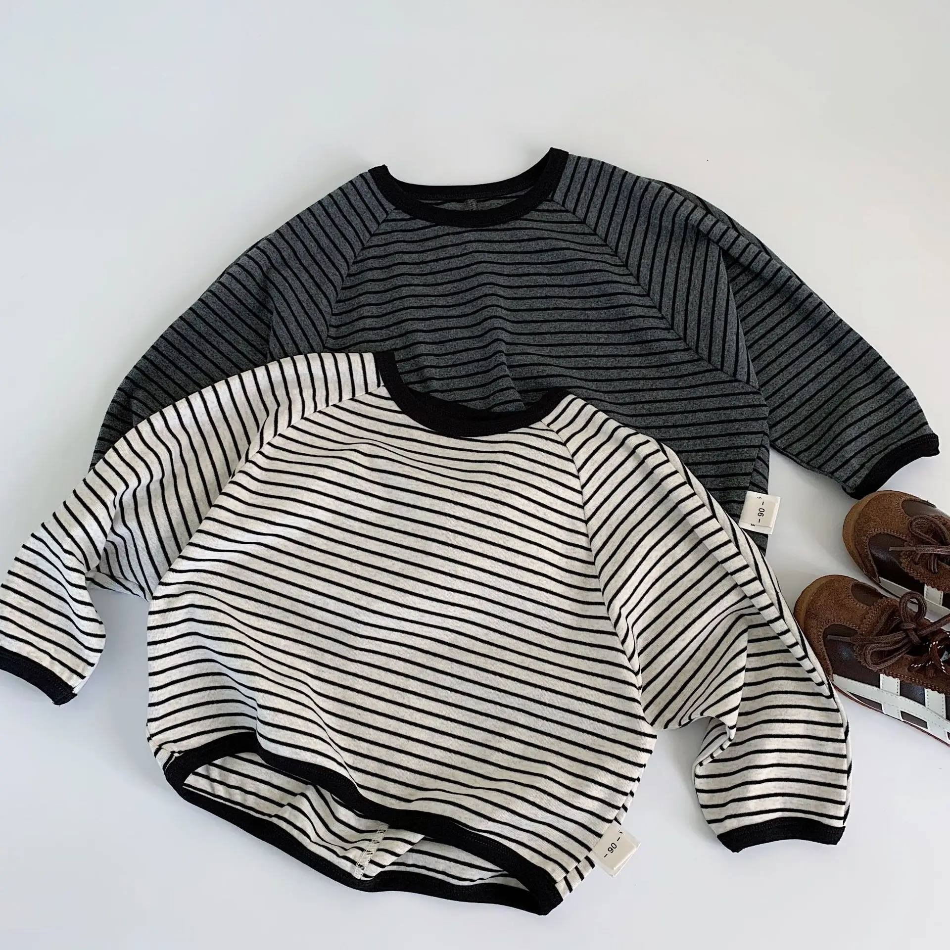 Boys Striped Crew Neck T-Shirt Spring Autumn Trendy Kids