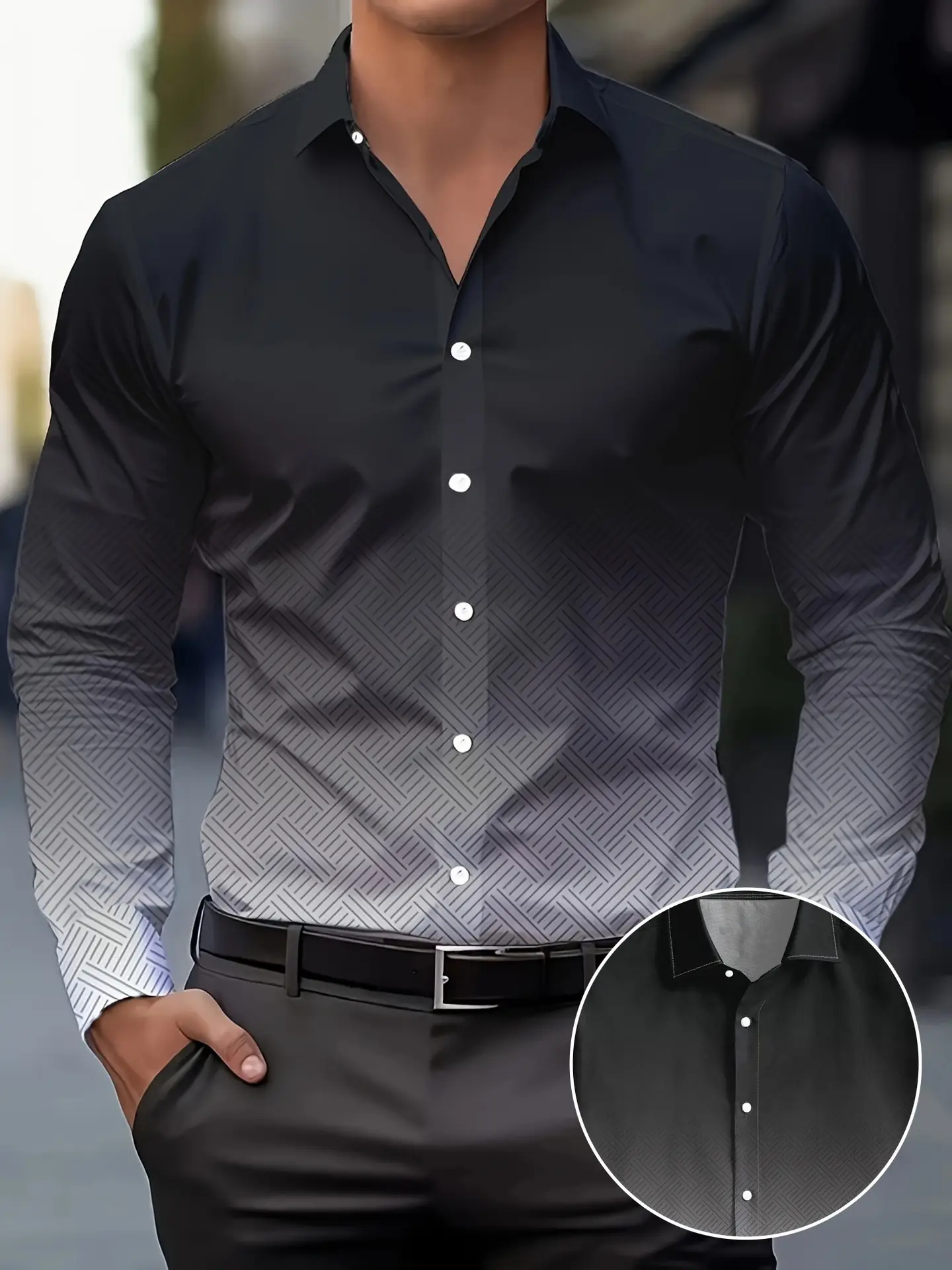 Men Purple Printed Long Sleeve Shirt Spring Autumn - Image 15