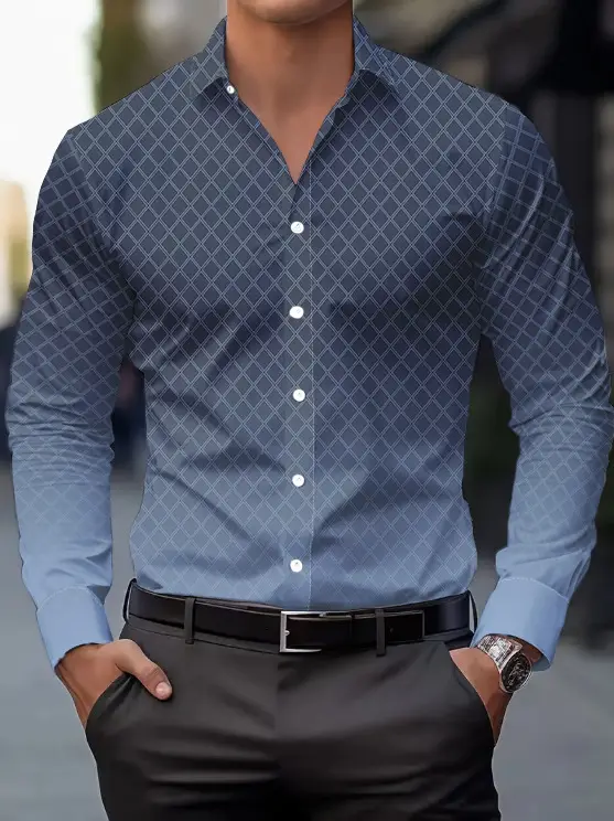 Men Purple Printed Long Sleeve Shirt Spring Autumn - Image 10