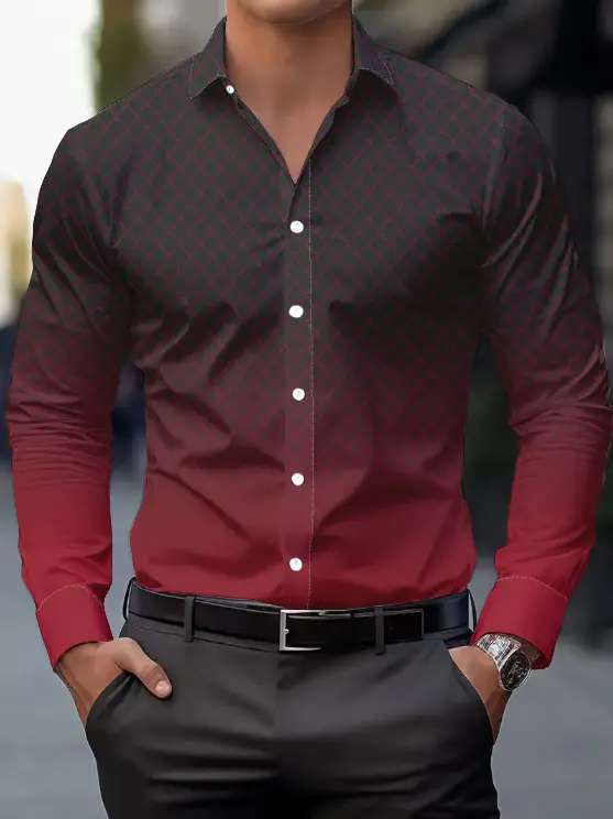 Men Purple Printed Long Sleeve Shirt Spring Autumn - Image 11