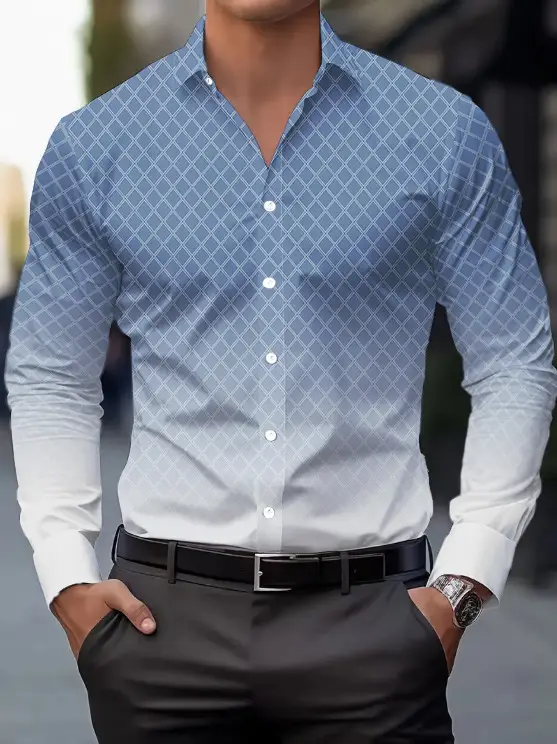 Men Purple Printed Long Sleeve Shirt Spring Autumn - Image 12