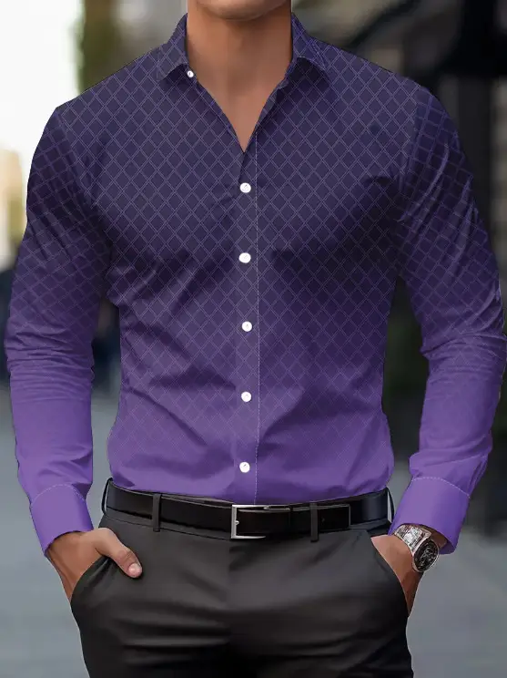 Men Purple Printed Long Sleeve Shirt Spring Autumn - Image 13