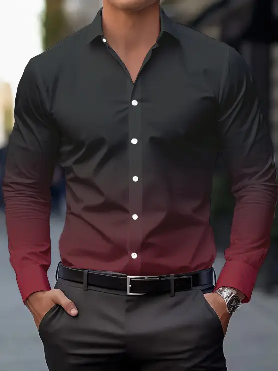 Men Purple Printed Long Sleeve Shirt Spring Autumn - Image 3