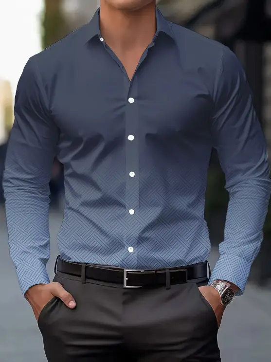 Men Purple Printed Long Sleeve Shirt Spring Autumn - Image 4