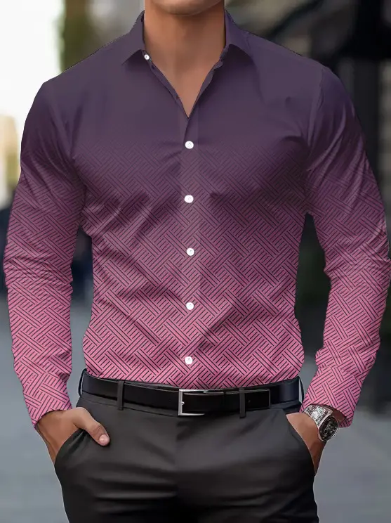 Men Purple Printed Long Sleeve Shirt Spring Autumn - Image 7