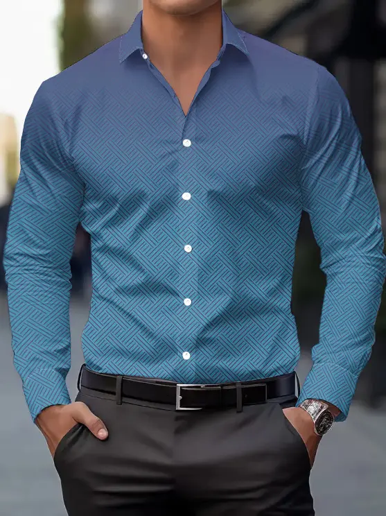 Men Purple Printed Long Sleeve Shirt Spring Autumn - Image 8