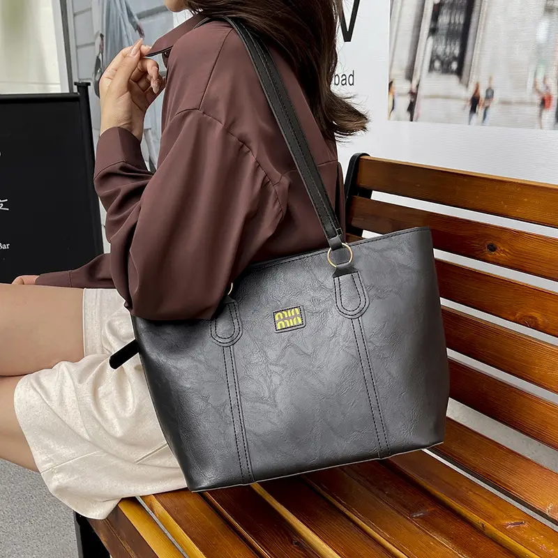 Women's Brown Leather Shoulder Tote Bag 2025 Summer - Image 5