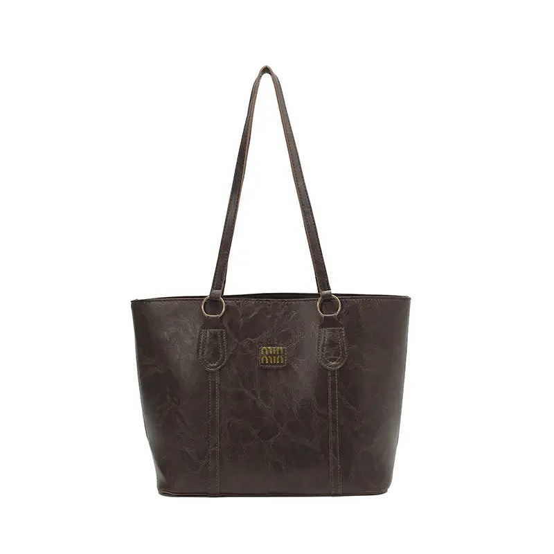Women's Brown Leather Shoulder Tote Bag 2025 Summer - Image 7