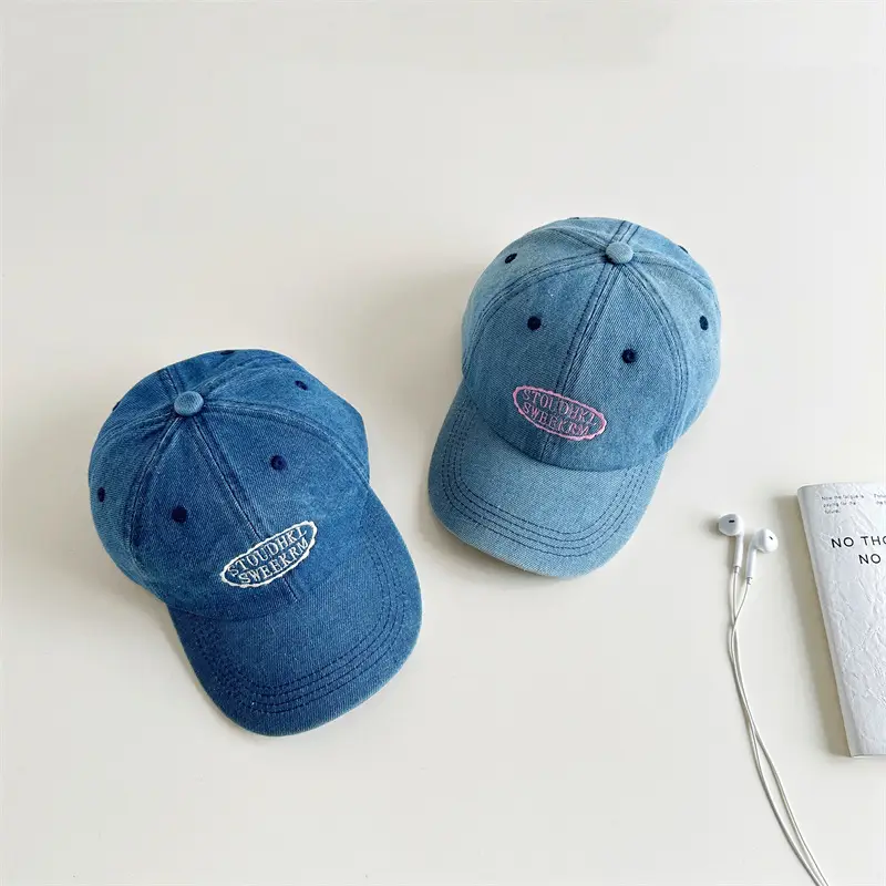 Blue Denim Baseball Cap with Letter Embroidery