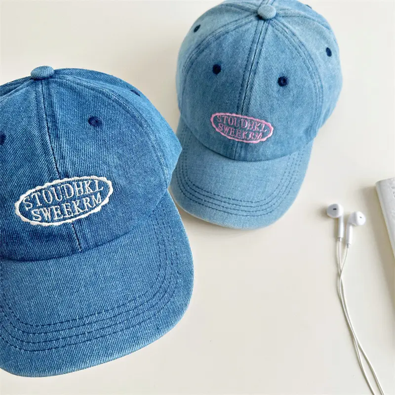 Blue Denim Baseball Cap with Letter Embroidery