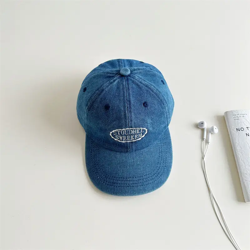 Blue Denim Baseball Cap with Letter Embroidery