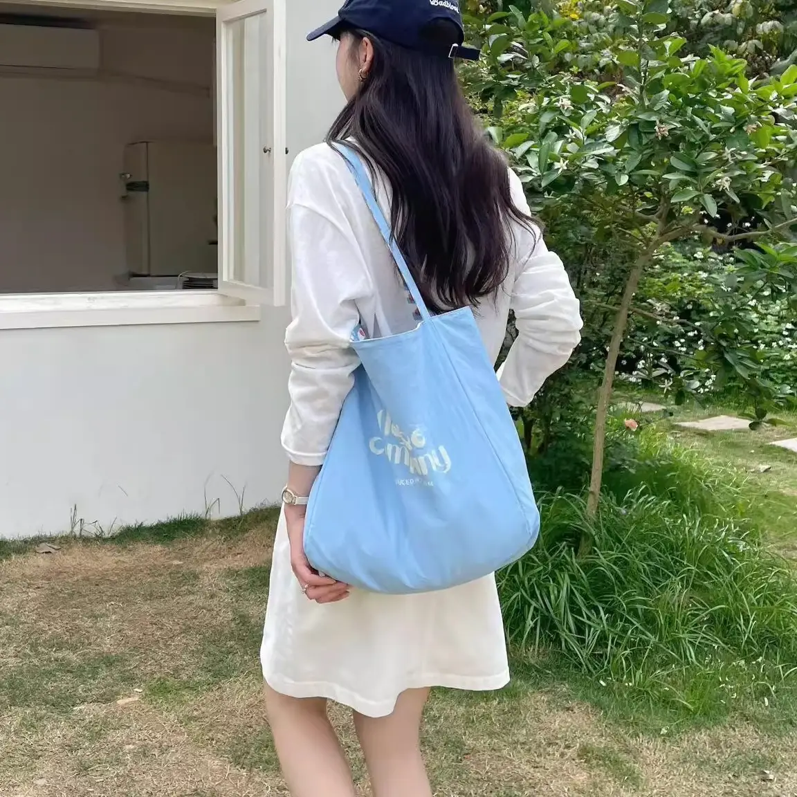 Blue Lazy Canvas Shoulder Tote Bag for Women - Image 2