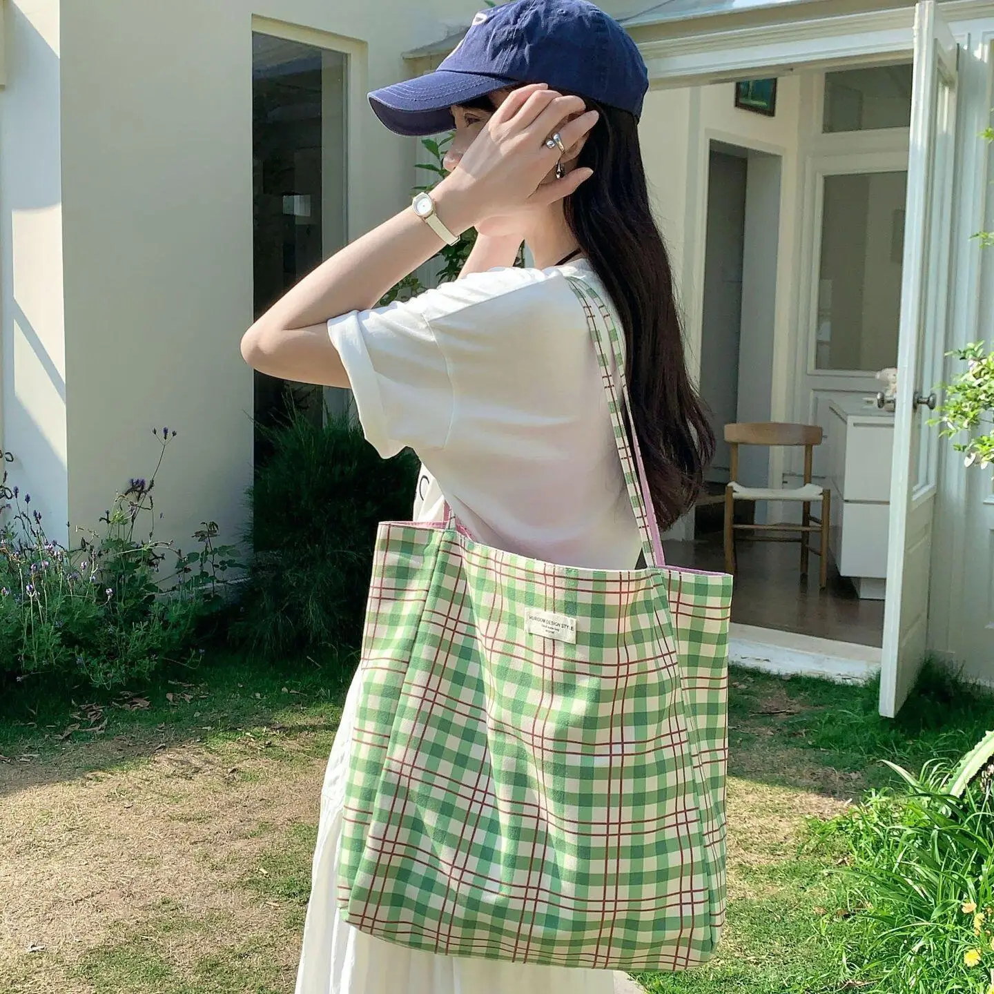 Blue Lazy Canvas Shoulder Tote Bag for Women - Image 3