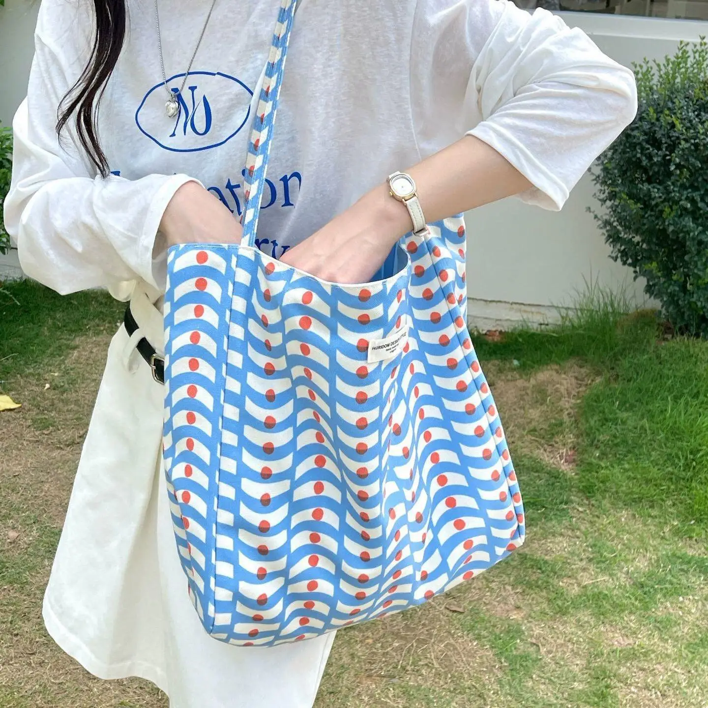 Blue Lazy Canvas Shoulder Tote Bag for Women - Image 5