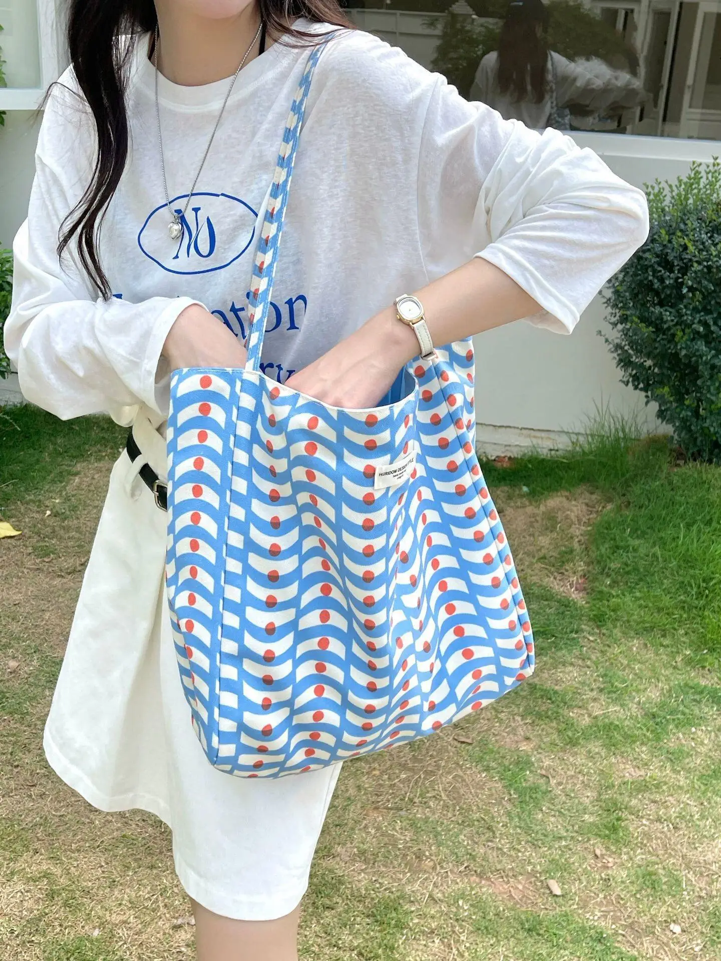 Blue Lazy Canvas Shoulder Tote Bag for Women — feature 10