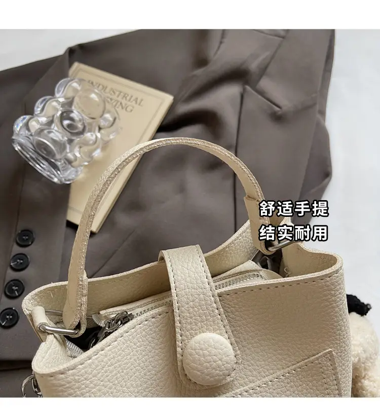 Women's Brown Leather Crossbody Bag with Teddy Bear Keychain — feature 11
