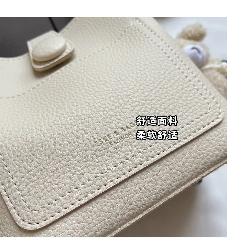Women's Brown Leather Crossbody Bag with Teddy Bear Keychain — feature 12