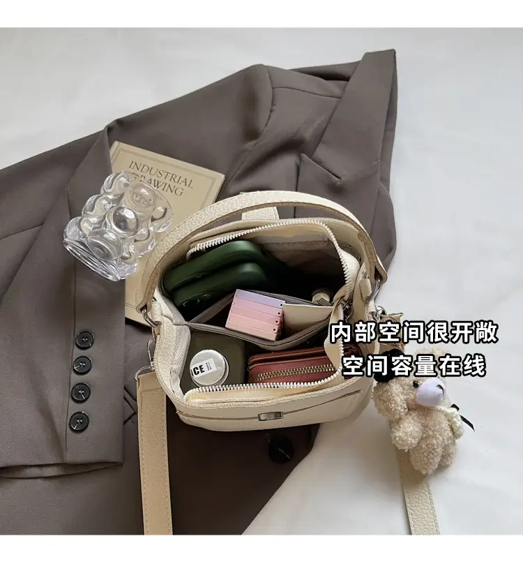 Women's Brown Leather Crossbody Bag with Teddy Bear Keychain — feature 14