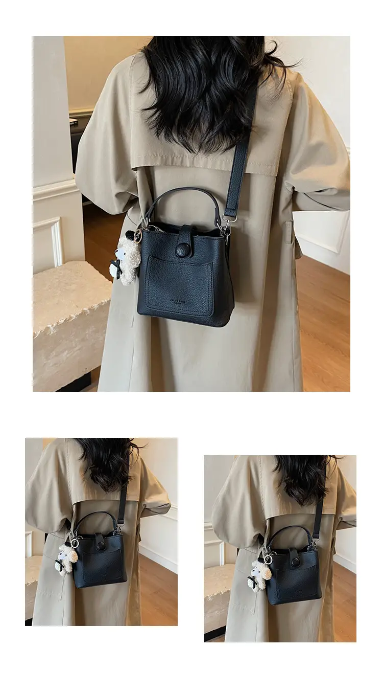 Women's Brown Leather Crossbody Bag with Teddy Bear Keychain — feature 19