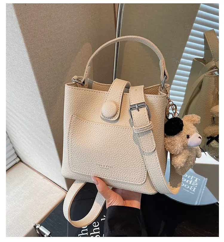 Women's Brown Leather Crossbody Bag with Teddy Bear Keychain — feature 2