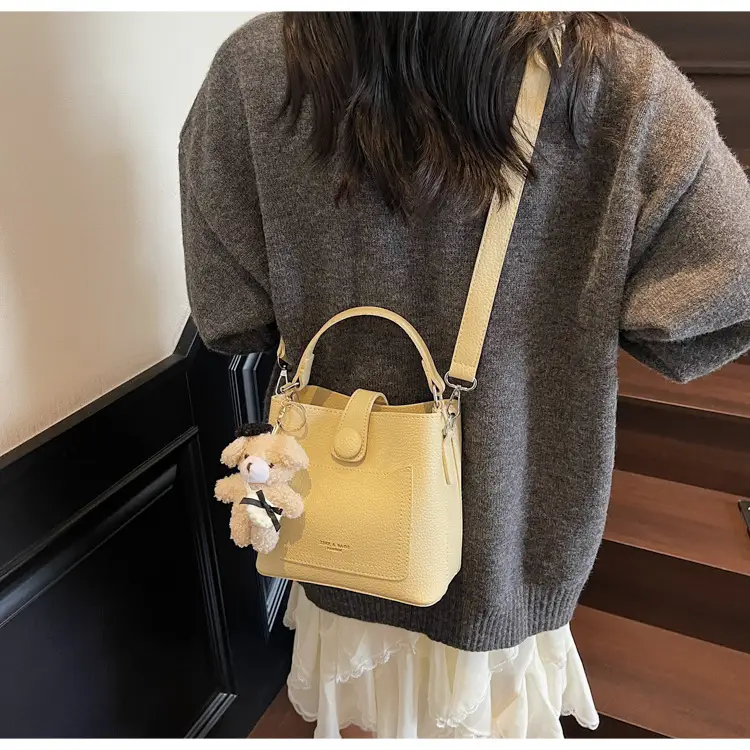 Women's Brown Leather Crossbody Bag with Teddy Bear Keychain — feature 32