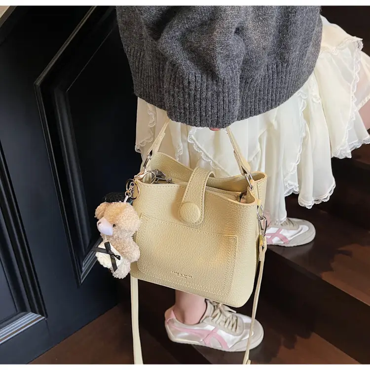 Women's Brown Leather Crossbody Bag with Teddy Bear Keychain — feature 35