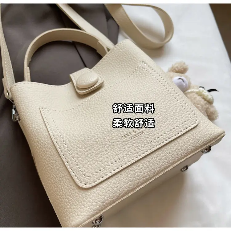 Women's Brown Leather Crossbody Bag with Teddy Bear Keychain — feature 4