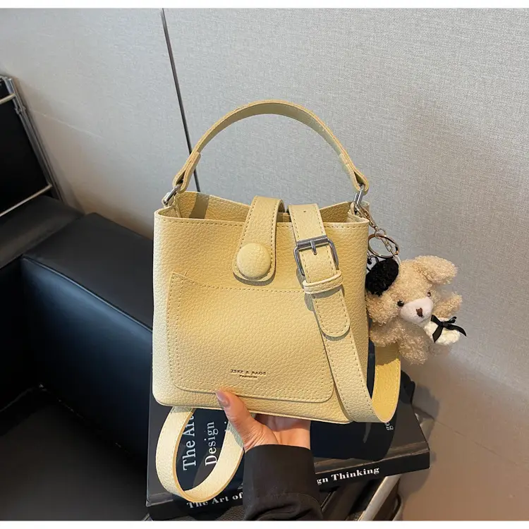 Women's Brown Leather Crossbody Bag with Teddy Bear Keychain — feature 45