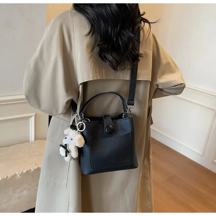 Women's Brown Leather Crossbody Bag with Teddy Bear Keychain — feature 50