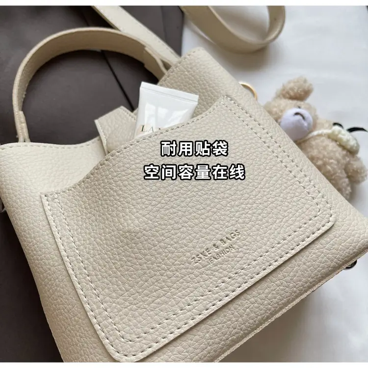 Women's Brown Leather Crossbody Bag with Teddy Bear Keychain — feature 6