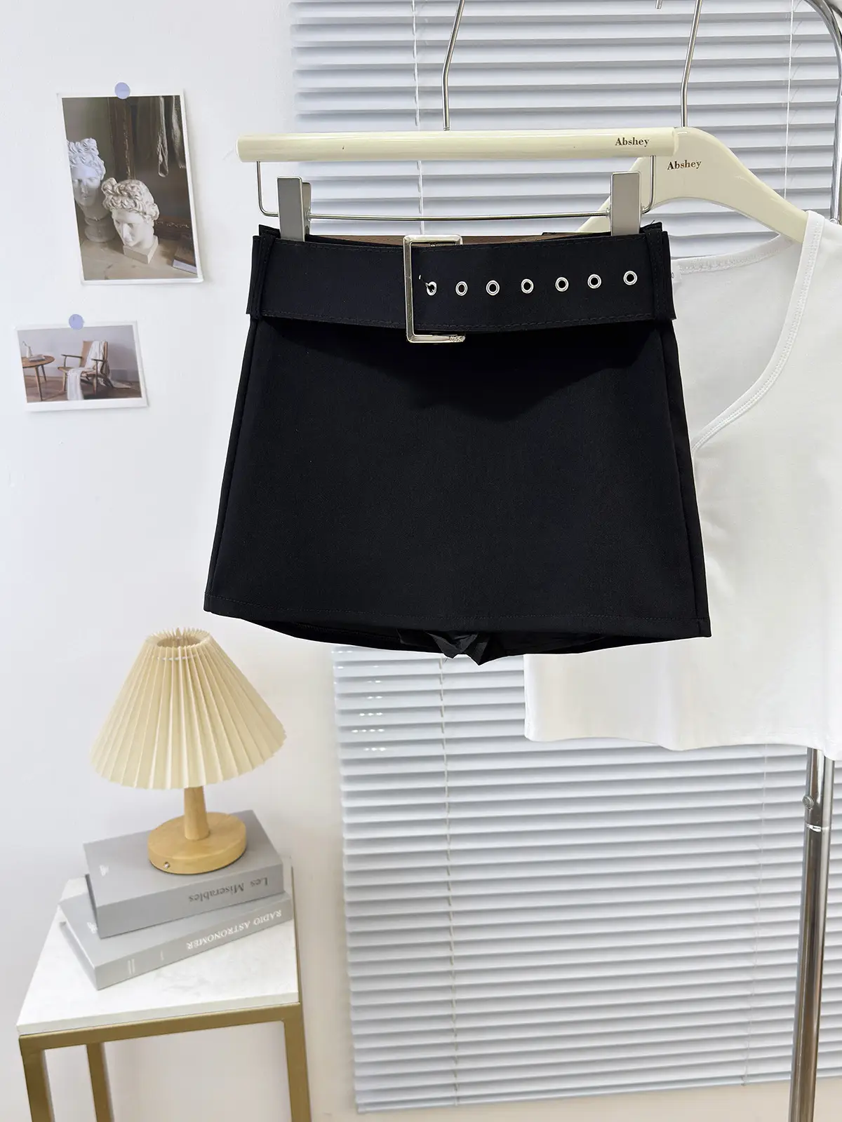 Black Belted Hip Skirt Miniskirt Set for Women - Image 3