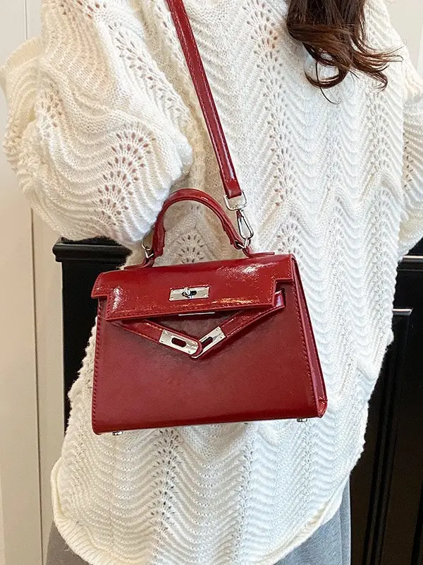 Red Square Handbag for Women 2025 New Versatile Shoulder Crossbody Kelly Bag - Image 5