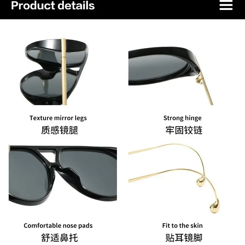 European Style Large Frame Sunglasses with Gold Bridge - Image 10