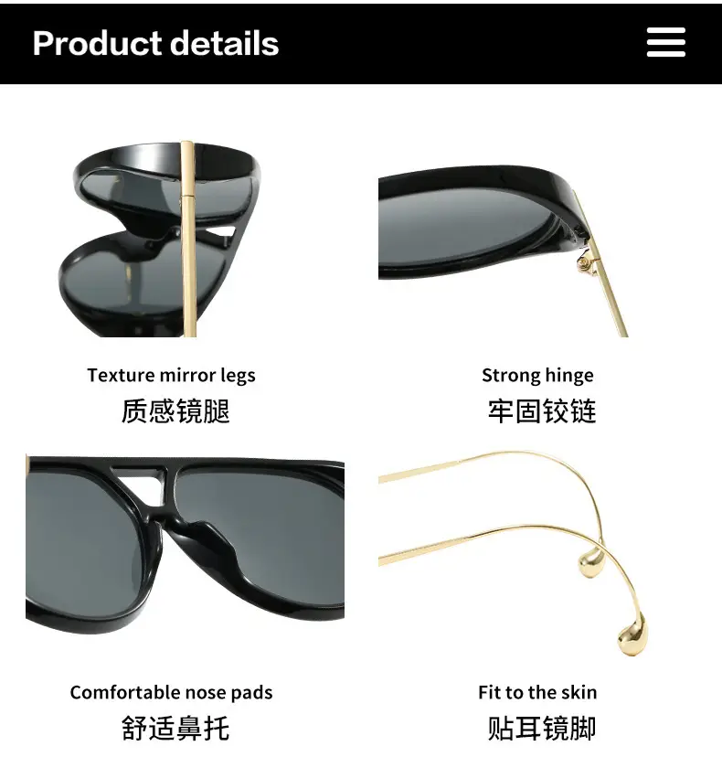 European Style Large Frame Sunglasses with Gold Bridge — feature 2
