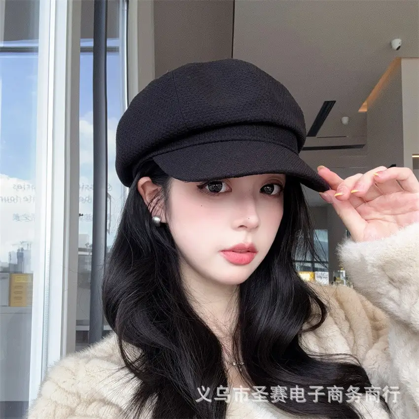 Women's Black Duckbill Hat Autumn Winter Large Circumference - Image 11