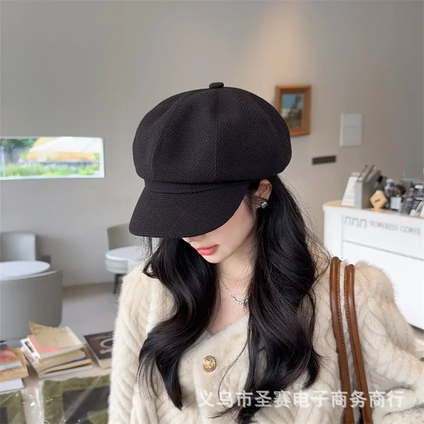 Women's Black Duckbill Hat Autumn Winter Large Circumference — feature 5